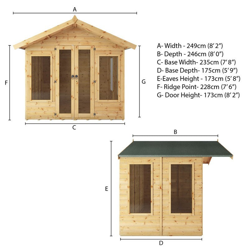 Mercia Mercia Sussex 8' x 8' 2" Apex Summerhouse - Classic 12mm Cladding Tongue & Groove