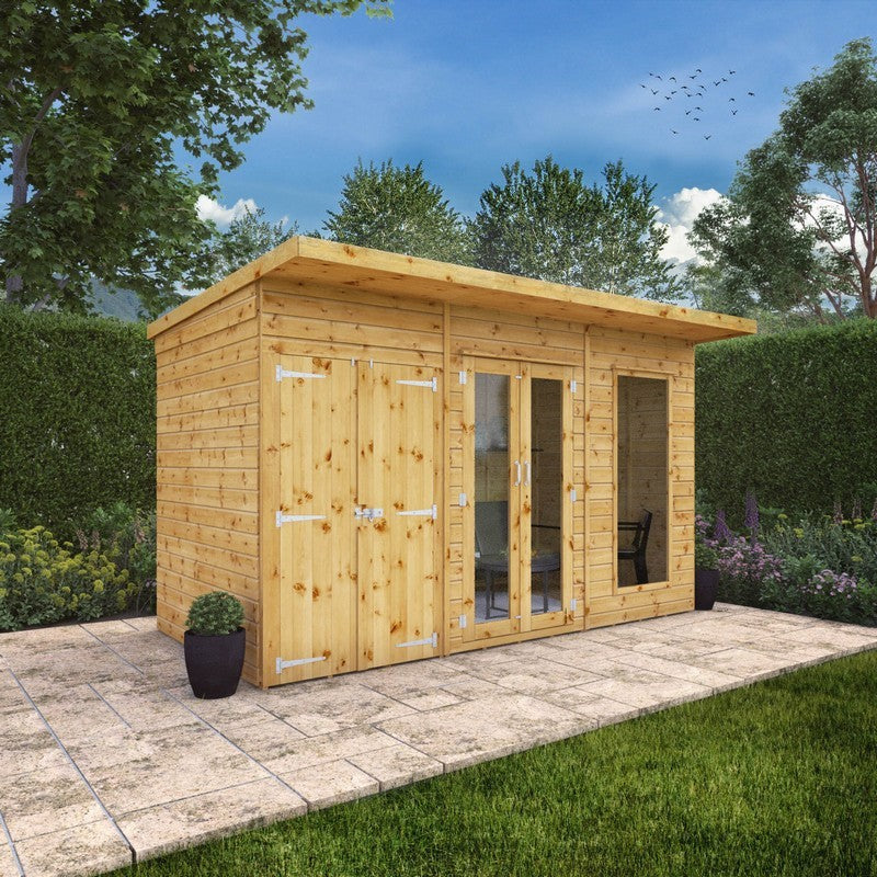 Mercia Mercia Maine 7' 7" x 11' 10" Pent Summerhouse with Side Shed - Classic 12mm Cladding Tongue & Groove