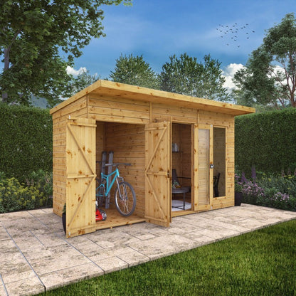 Mercia Mercia Maine 7' 7" x 11' 10" Pent Summerhouse with Side Shed - Classic 12mm Cladding Tongue & Groove