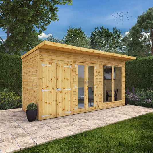 Mercia Mercia Maine 7' 7" x 13' 8" Pent Summerhouse with Side Shed - Classic 12mm Cladding Tongue & Groove