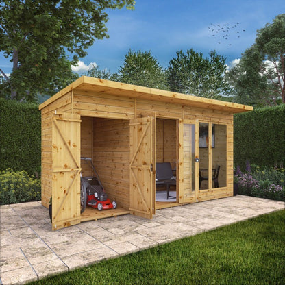 Mercia Mercia Maine 7' 7" x 13' 8" Pent Summerhouse with Side Shed - Classic 12mm Cladding Tongue & Groove