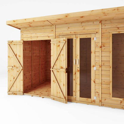 Mercia Mercia Maine 7' 7" x 13' 8" Pent Summerhouse with Side Shed - Classic 12mm Cladding Tongue & Groove