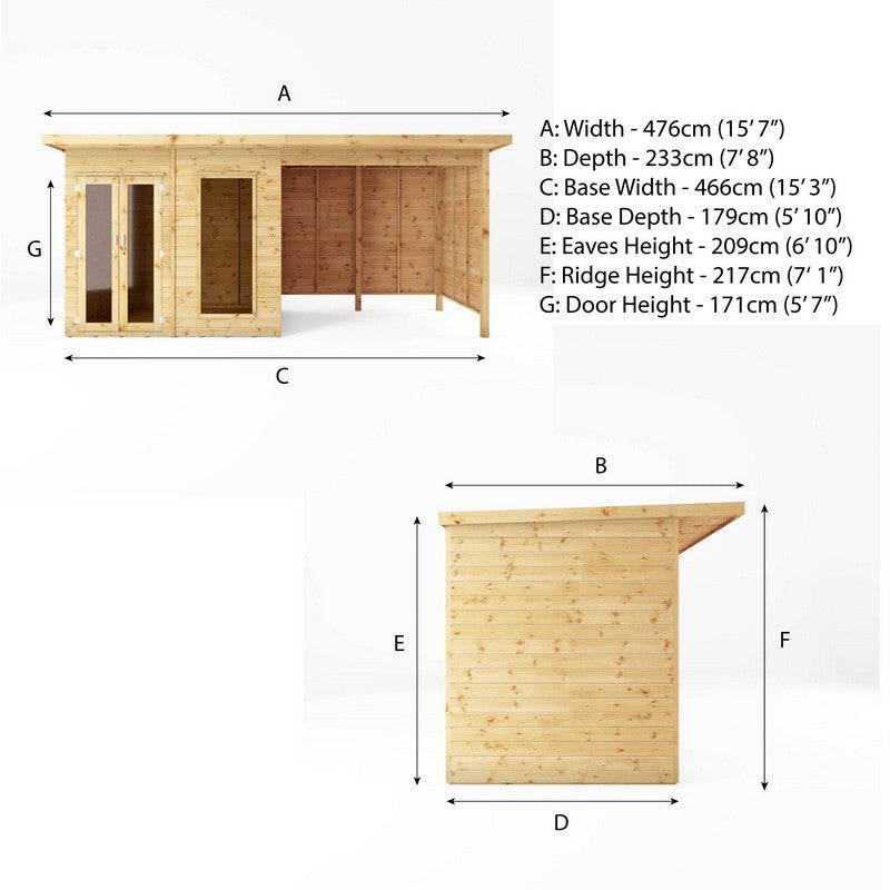 Mercia Mercia Maine 7' 7" x 15' 7" Pent Summerhouse - Classic 12mm Cladding Tongue & Groove