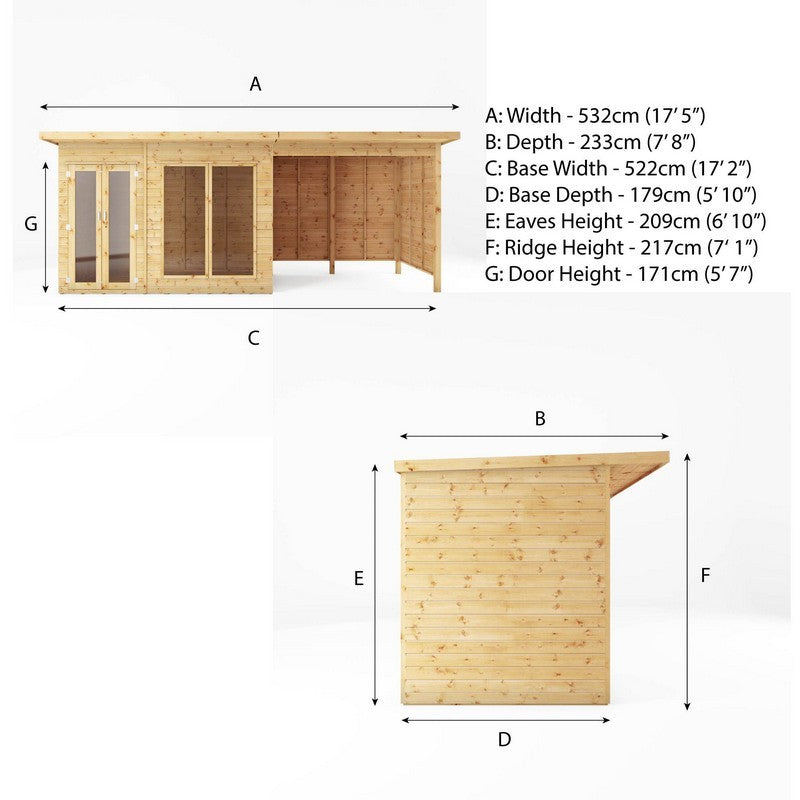 Mercia Mercia Maine 7' 7" x 17' 5" Pent Summerhouse - Classic 12mm Cladding Tongue & Groove