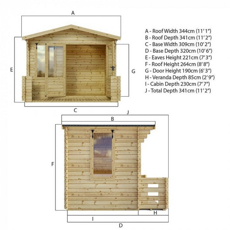 Mercia Mercia 11' 2" x 12' Apex Log Cabin - Premium 19mm Cladding Log Clad