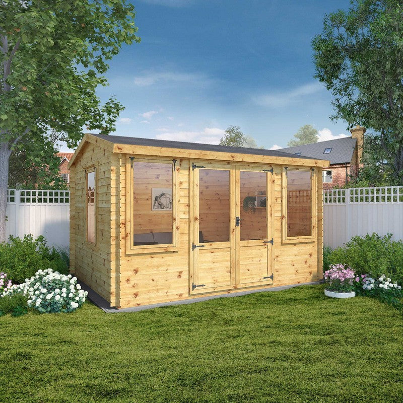 Essentials Mercia 13' 2" x 10' 2" Reverse Apex Log Cabin - Premium 19mm Cladding Log Clad