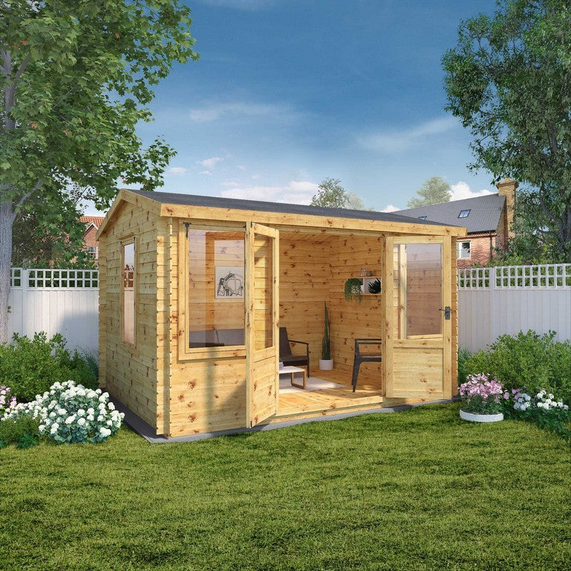 Essentials Mercia 13' 2" x 10' 2" Reverse Apex Log Cabin - Premium 19mm Cladding Log Clad