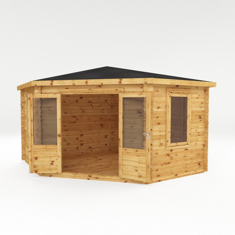 Mercia 13' 5 x 13' 7 Hip Log Cabin - Premium 28mm Cladding Log Clad