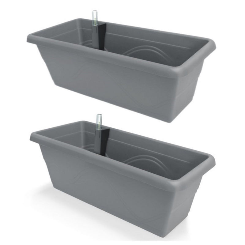 Gardenico Self-Watering Planter For Balconies 40cm - Stone Grey - Twin Pack