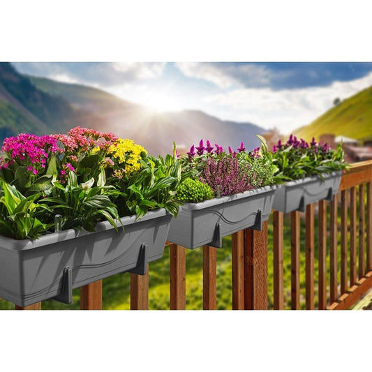 Gardenico Self-Watering Planter For Balconies 80cm - Stone Grey - Twin Pack