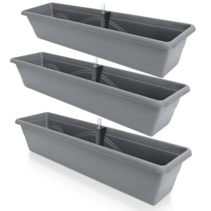 Gardenico Self-Watering Planter For Balconies 80cm - Stone Grey - Triple Pack