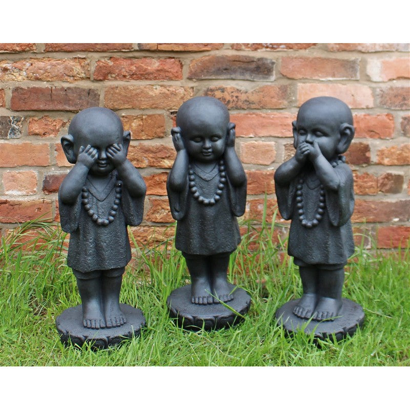 Scarthingwell See No Evil, Hear No Evil Monks Statue Polyresin with Stone Pattern - 55cm