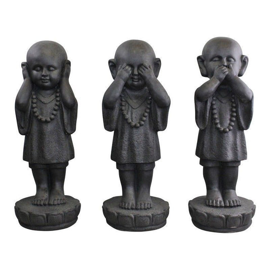 Scarthingwell See No Evil, Hear No Evil Monks Statue Polyresin with Stone Pattern - 55cm