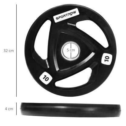 Olympic 2 x 10kg With 5cm Core Hole Weight Plates Steel & Rubber Black by Sportnow