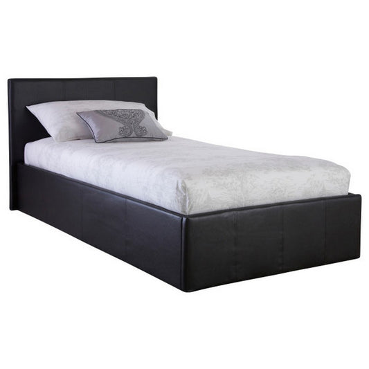 GFW Winston Single Ottoman Bed Faux Leather Black 3 x 7ft