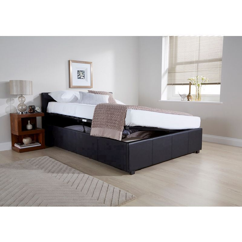 Winston Small Double Ottoman Bed Faux Leather Black 3 x 7ft