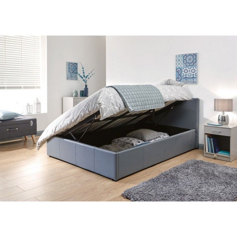 GFW Winston Double Ottoman Bed Faux Leather Grey 5 x 7ft