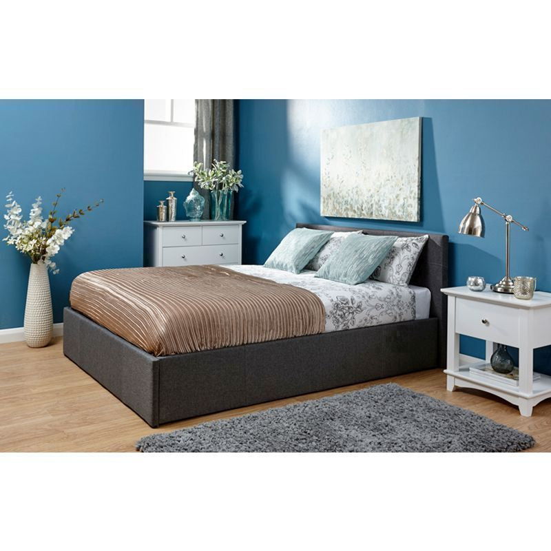 GFW Winston King Size Ottoman Bed Fabric Grey 5 x 7ft