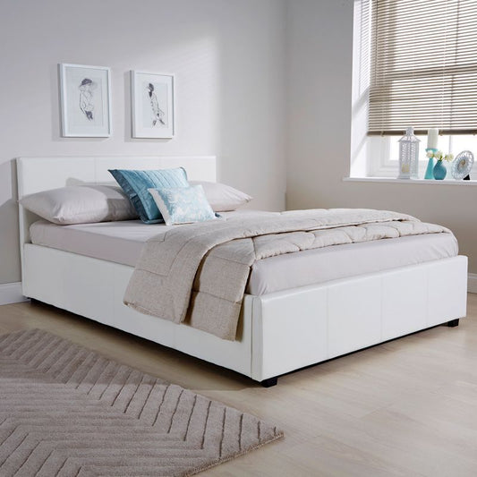 GFW Winston King Size Ottoman Bed Faux Leather White 5 x 7ft