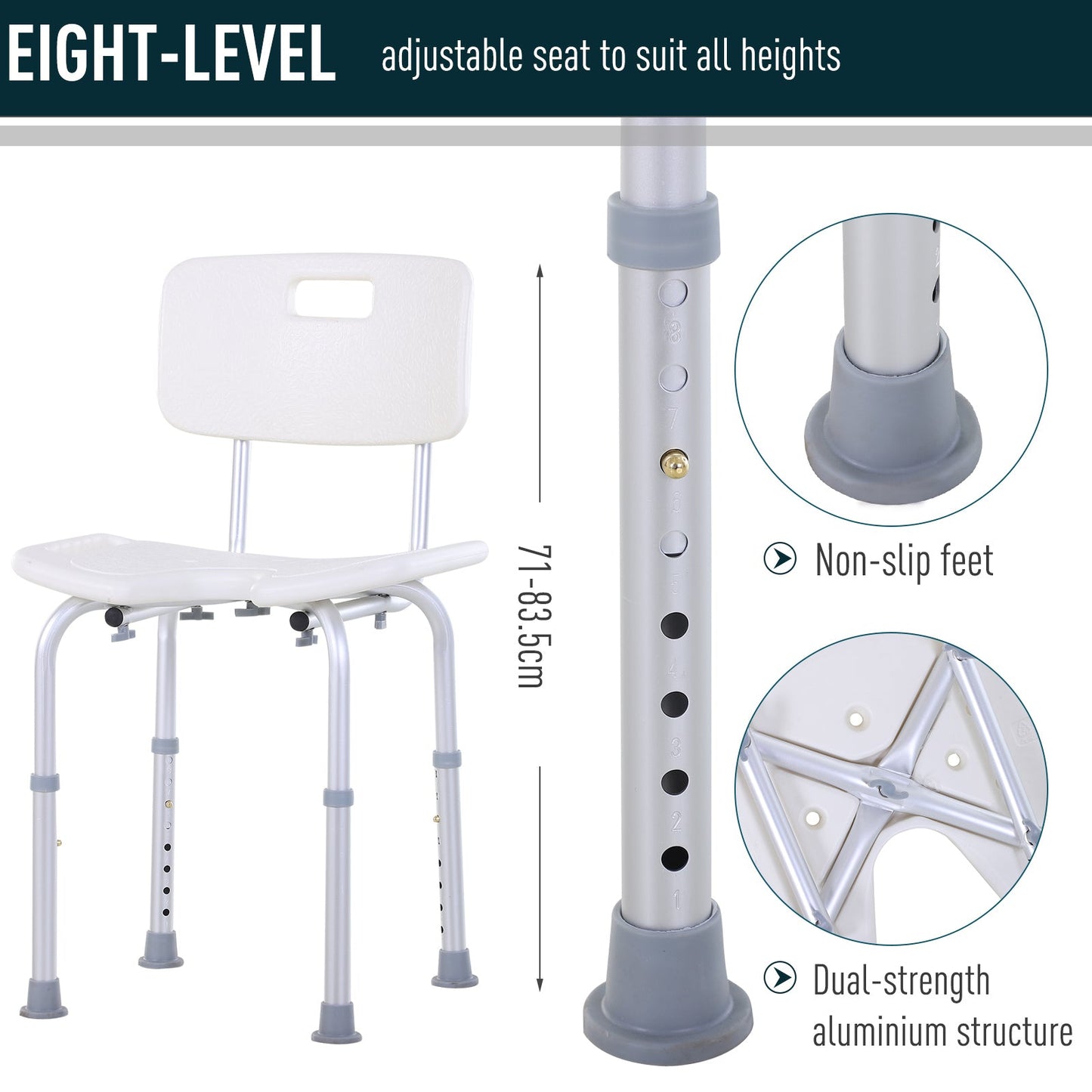 Aluminium Alloy Adjustable Shower Stool - White