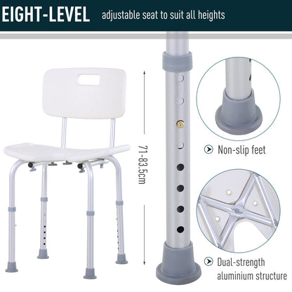 Aluminium Alloy Adjustable Shower Stool - White