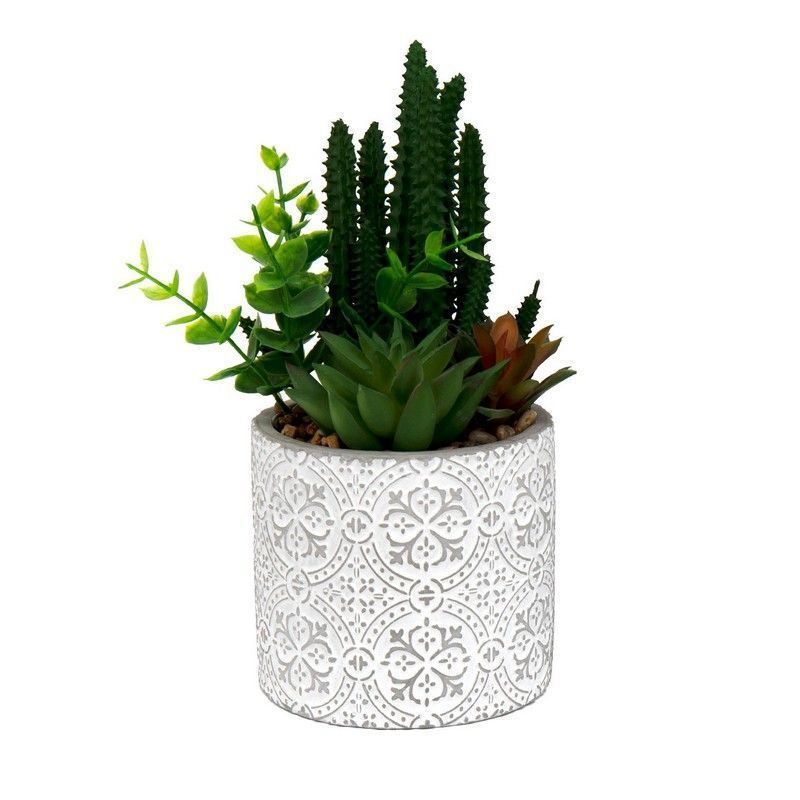 Scarthingwell Faux Succulent Ceramic White with Aztec Pattern - 20cm