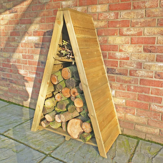 Shire Shire Triangular 2' 8" x 1' 4" Apex Log Store - Premium 12mm Cladding Overlap