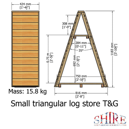 Shire Triangular 2' 8" x 1' 4" Apex Log Store - Premium Pressure Treated Shiplap