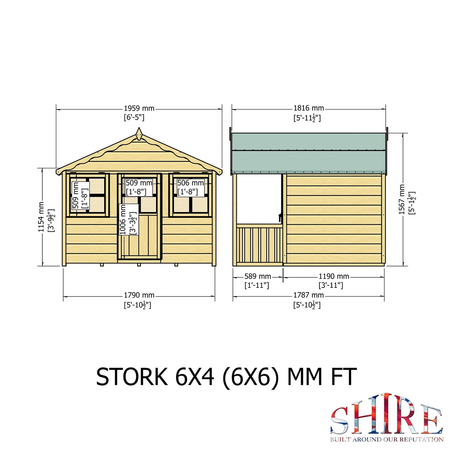 Shire Stork 6' 5" x 5' 6" Apex Children's Playhouse - Premium Dip Treated Shiplap