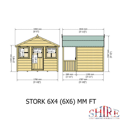 Shire Stork 6' 5" x 5' 6" Apex Children's Playhouse - Premium Dip Treated Shiplap