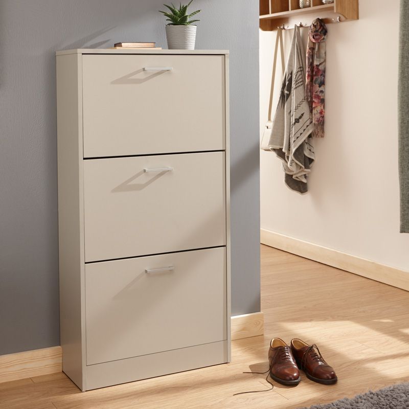 GFW Stirling Tall Shoe Storage Grey 3 Doors 3 Shelves