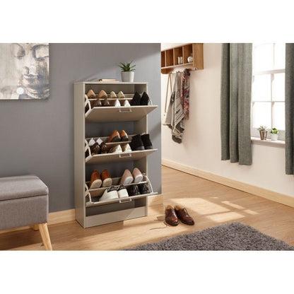 GFW Stirling Tall Shoe Storage Grey 3 Doors 3 Shelves