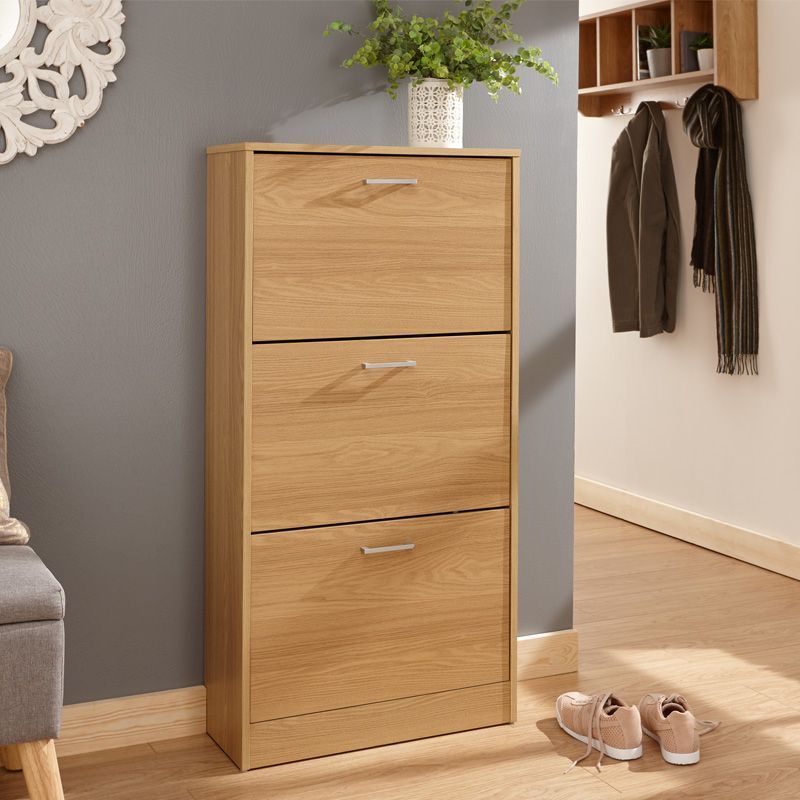 GFW Stirling Tall Shoe Storage Natural 3 Doors 3 Shelves