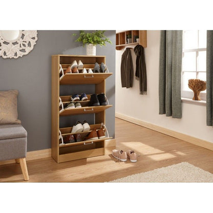 GFW Stirling Tall Shoe Storage Natural 3 Doors 3 Shelves