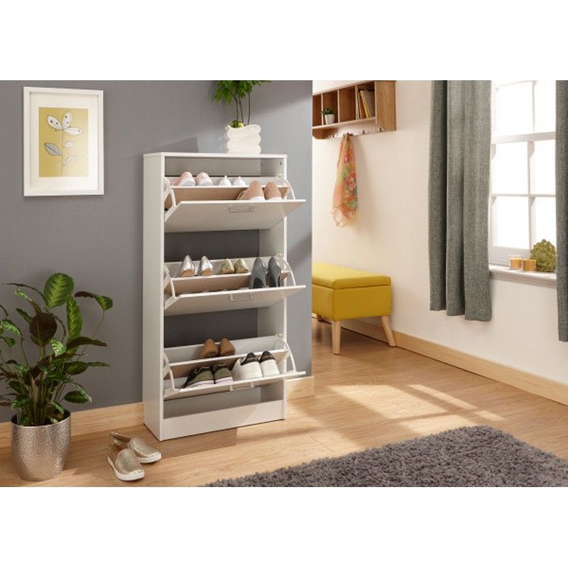 GFW Stirling Tall Shoe Storage White 3 Doors 3 Shelves