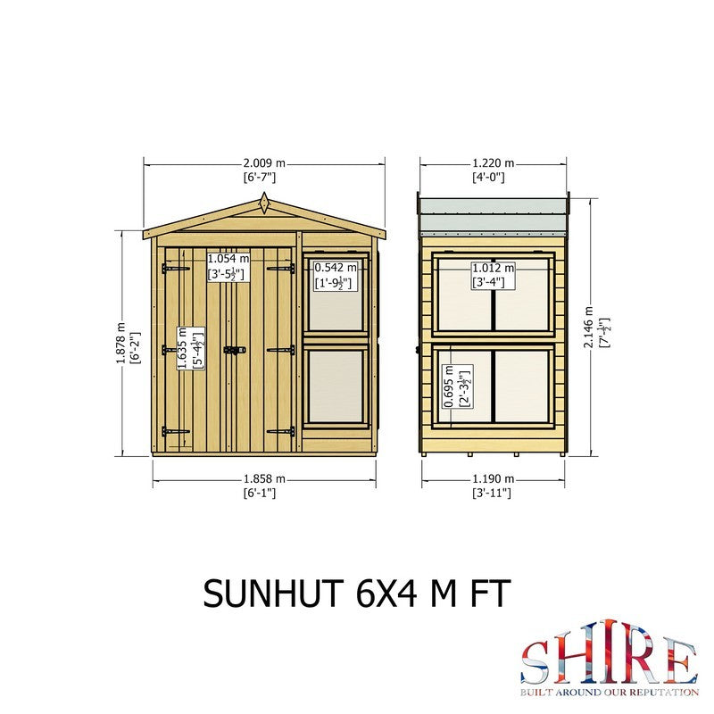 Shire Sun Hut 3' 10" x 6' 1" Apex Potting Shed - Classic Coated Shiplap