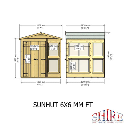 Shire Sun Hut 5' 10" x 6' 1" Apex Potting Shed - Classic Coated Shiplap