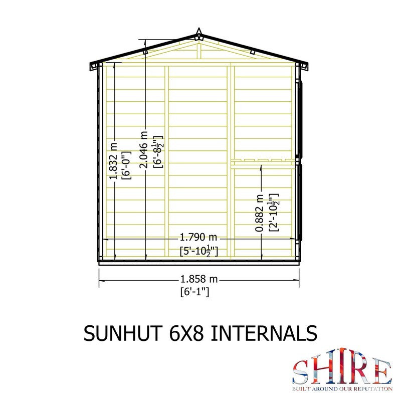 Shire Sun Hut 7' 9" x 6' 1" Apex Potting Shed - Classic Coated Shiplap