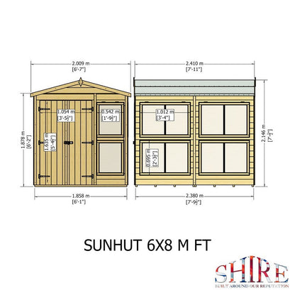 Shire Sun Hut 7' 9" x 6' 1" Apex Potting Shed - Classic Coated Shiplap