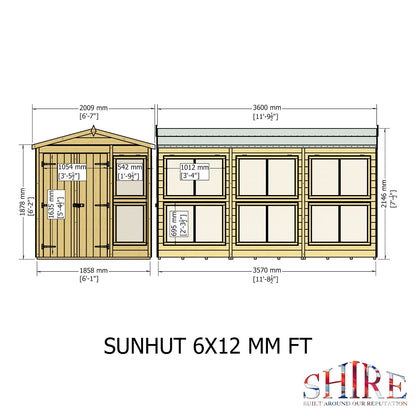 Shire Sun Hut 11' 8" x 6' 1" Apex Potting Shed - Premium Coated Shiplap