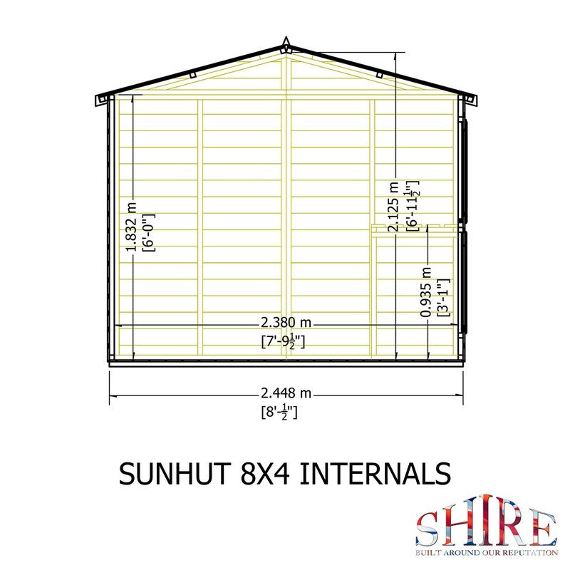 Shire Sun Hut 3' 10" x 8' Apex Potting Shed - Classic Coated Shiplap