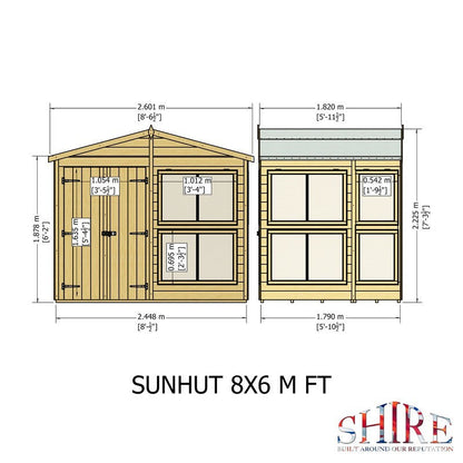 Shire Sun Hut 5' 10" x 8' Apex Potting Shed - Classic Coated Shiplap