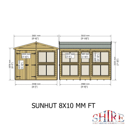 Shire Sun Hut 9' 9" x 8' Apex Potting Shed - Premium Coated Shiplap