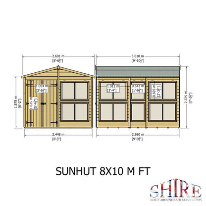 Shire Sun Hut 9' 9" x 8' Apex Potting Shed - Premium Coated Shiplap