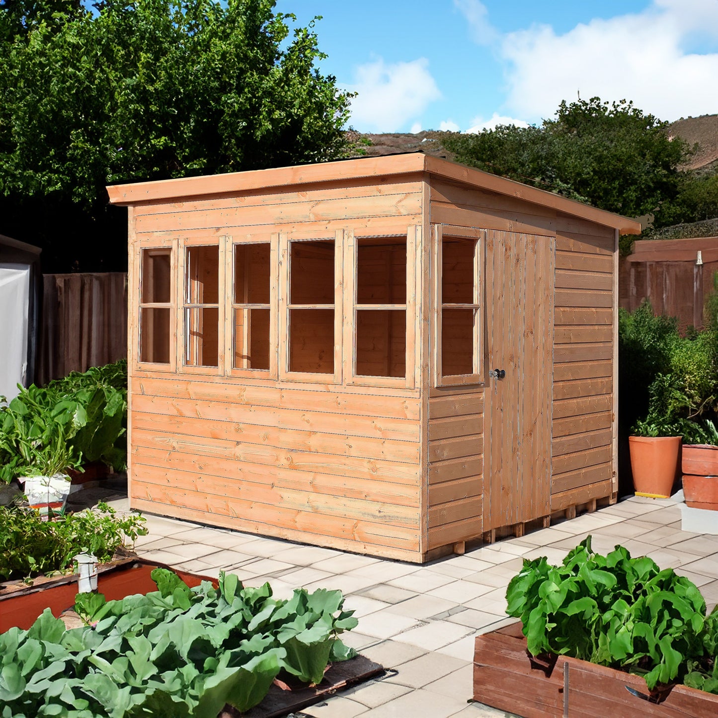 Shire Sun 8' 5" x 6' 5" Pent Potting Shed - Premium Dip Treated Shiplap