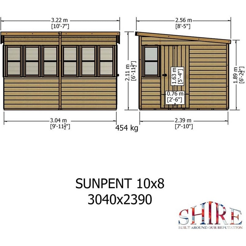 Shire Shire Sun 10' 6" x 8' 4" Pent Shed - Premium Dip Treated Shiplap