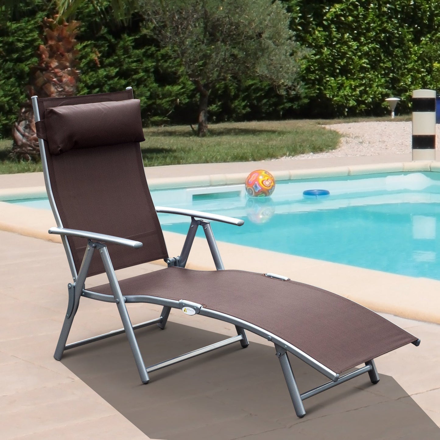 Sun Lounger Steel Frame Outdoor Folding Chaise Texteline Lounge Chair Recliner with Headrest & 7 Levels Adjustable Backrest