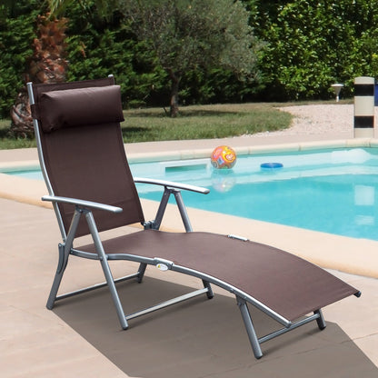 Sun Lounger Steel Frame Outdoor Folding Chaise Texteline Lounge Chair Recliner with Headrest & 7 Levels Adjustable Backrest