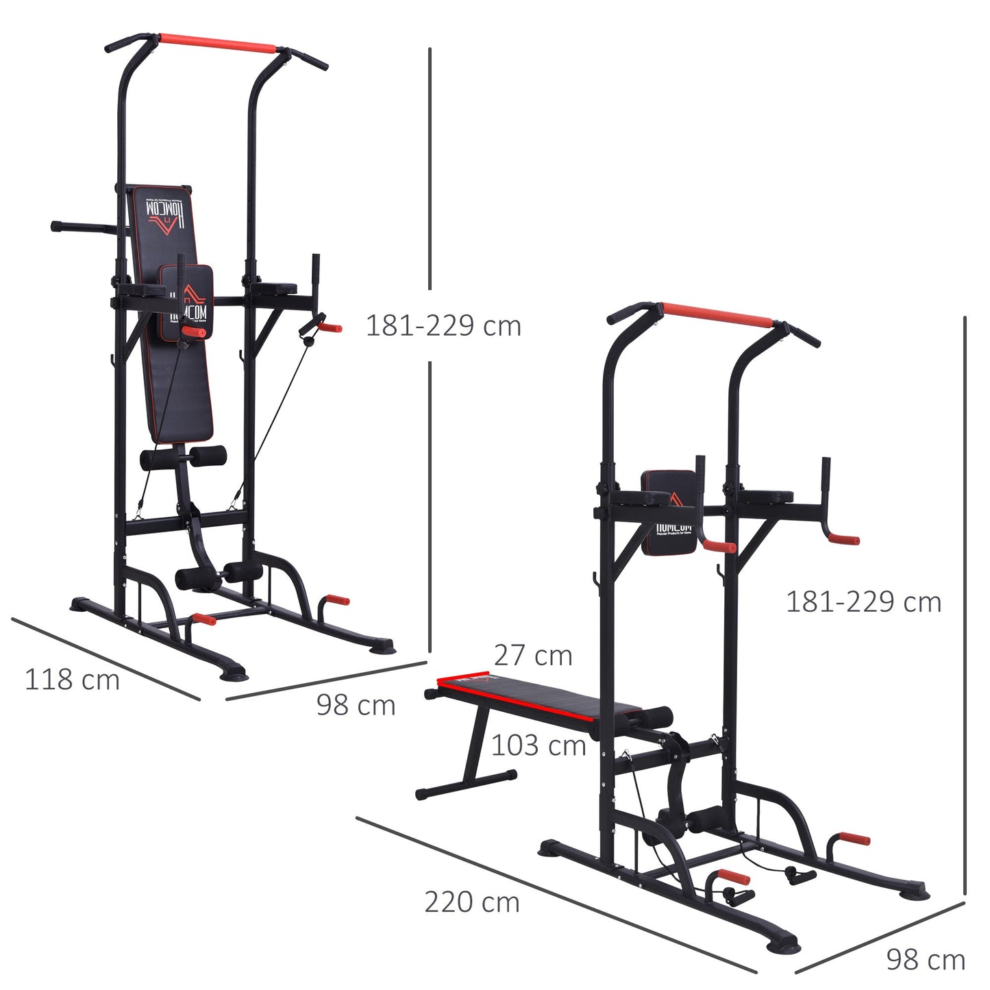 Steel Strength Training Power Tower Pull Up Station Black/Red