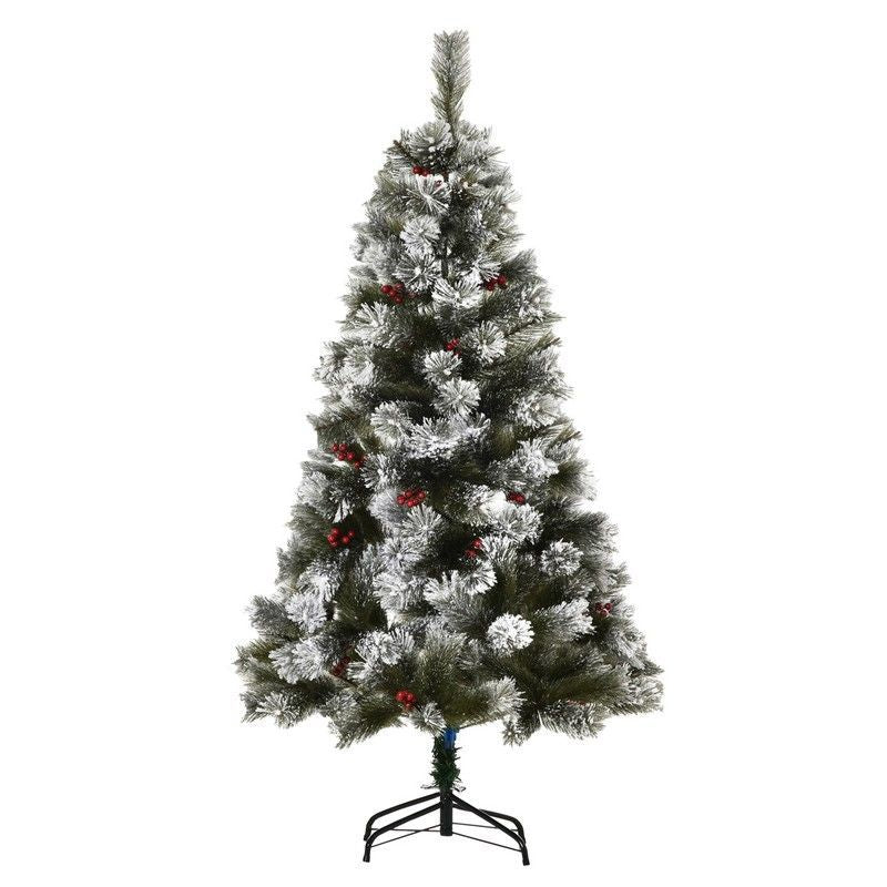 Homcom 5ft Christmas Tree Artificial - White Frosted Green 184 Tips